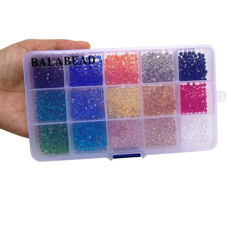BALABEAD Wholesale 4mm Bicone Faceted Crystal Glass Beads for Jewelry Making, DIY Craft Beads for Necklace 15 Colors Mix Lot in Box (Total 1500pcs) - Image 5